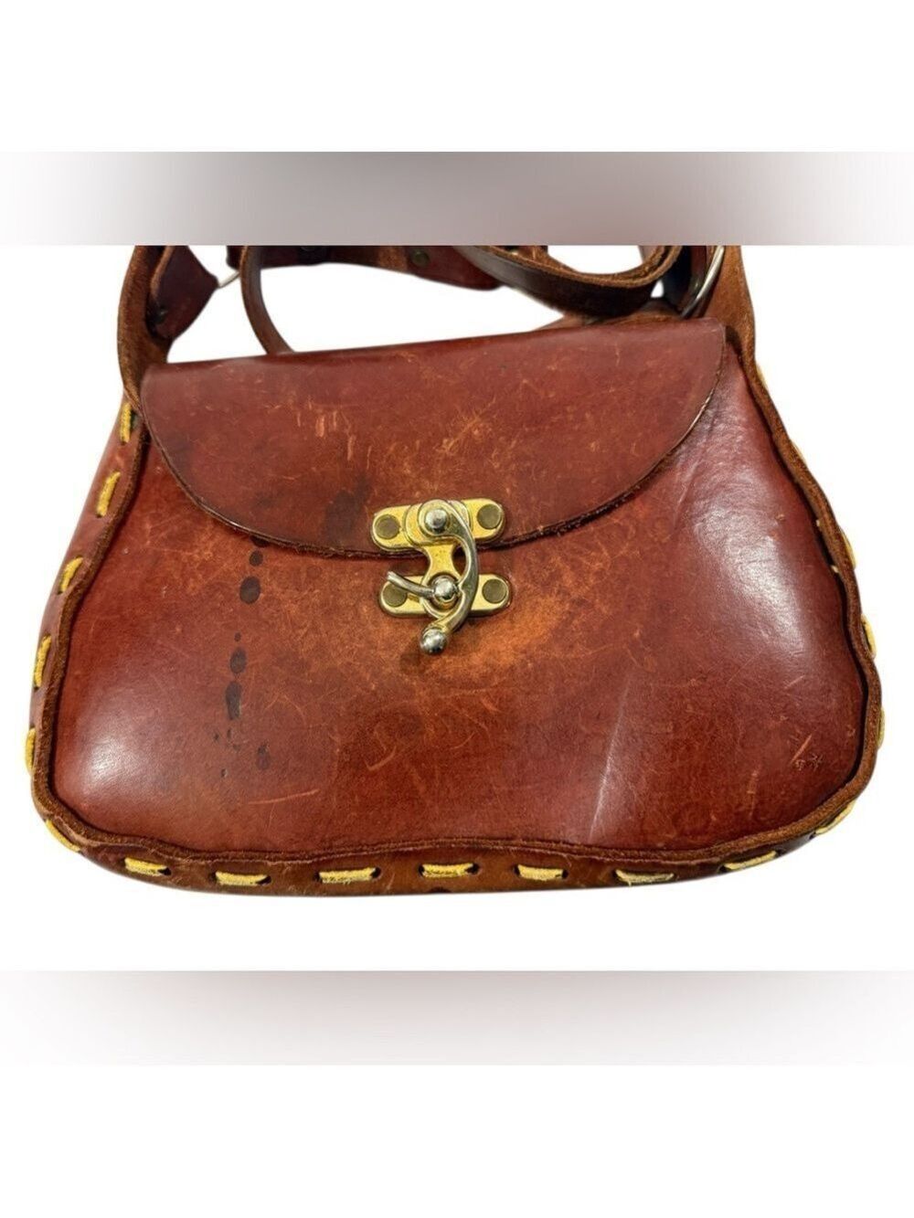 Vintage Handmade Leather Fox Embossed Saddle Bag Boho Rustic Crossbody - Picture 14 of 14